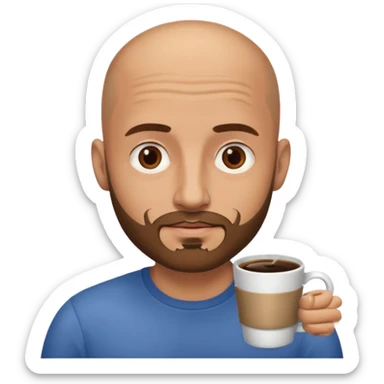 men with coffee no hair, a little beard and no wrinkles sticker