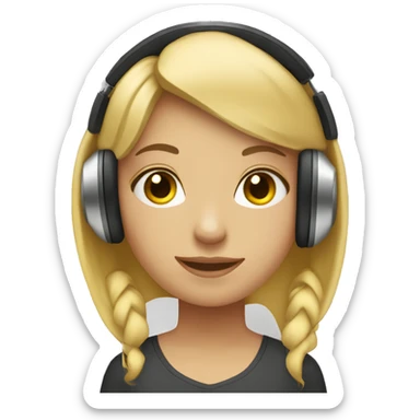 blonde straight hair girl with headphones and music notes around face sticker