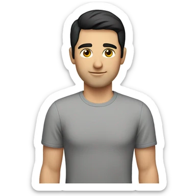 A 30 year old, caucasian man, with short black hair,   wearing a tshirt. sticker