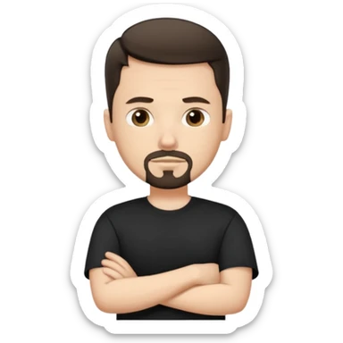 White man with short dark hair and goatee and neutral expression with his arms folded sticker