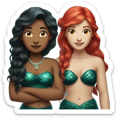 Red head and black hair mermaid friends sticker
