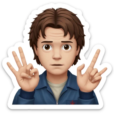 Eddie the freak from stranger things with his iconic hand sign like this "🤟" behind his head sticker