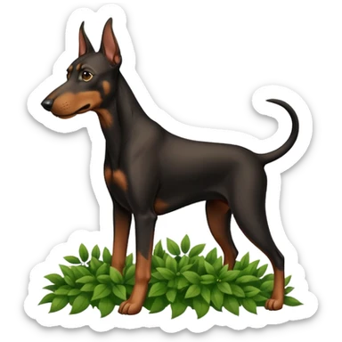 Doberman peeing on bush sticker