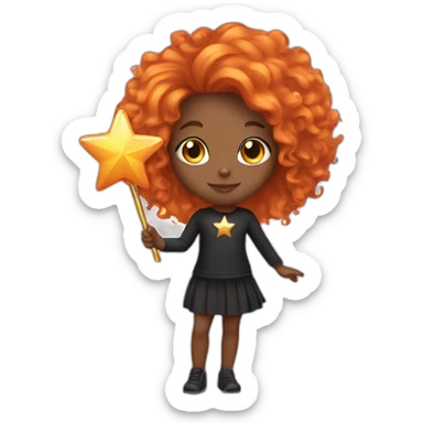 orange hair black girl holding a star wand sticker