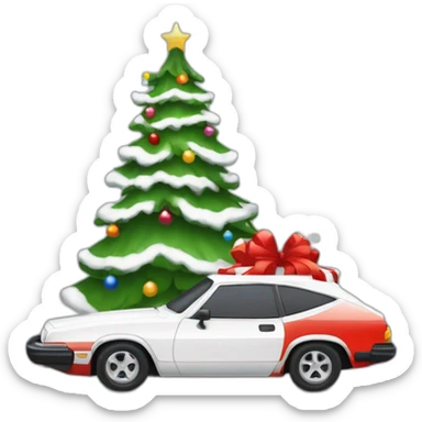 une voiture coupé en cadeau au pied d'un sapin de noël sticker