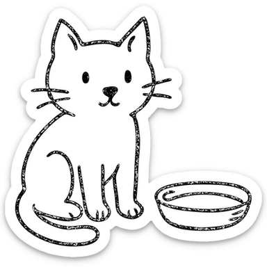 hand drawn outlined icon of a cat with a saucer of milk sticker