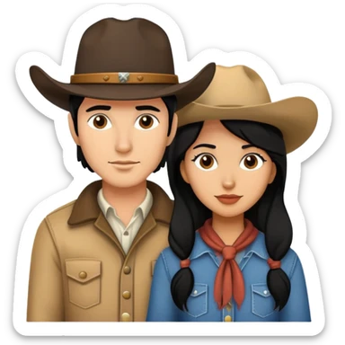 Couple Cowboy black hair sticker