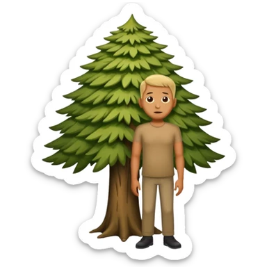 A large german man hiding behind a skinny tree sticker