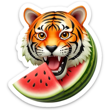 Half sliced watermelon with an orange and black striped tiger head growling sticker