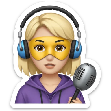 A girl whit a headphones and a mace mask in her face sticker