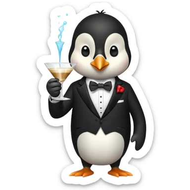 Penguin drinking a coffee in a martini glass sticker