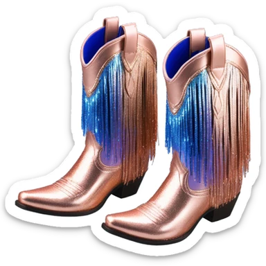 Realistic rose gold and royal blue ombre pair of fashion cowgirl boots with sparkly shiny glitter fringe on them. sticker