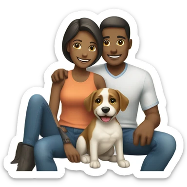 smiling couple with dog outdoors sticker