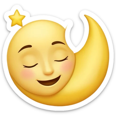 A crescent moon with a sleepy, peaceful face sticker