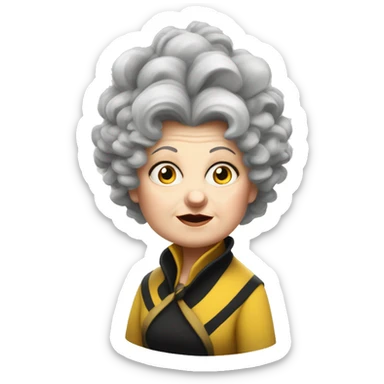 one old, curvy woman, white face, hufflepuff, grey and curly and wild hair, madame sprout, not amused,  sticker
