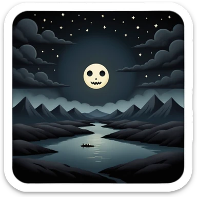 dark and eerie scene, the entire world covered in darkness. The sky is deep black with no stars or light, no moon, no glow just total void and silence. The atmosphere feels ominous and unsettling, as if darkness has swallowed everything. No characters, no visible light sources sticker