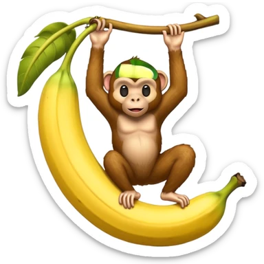 Monkey hanging from a giant banana sticker