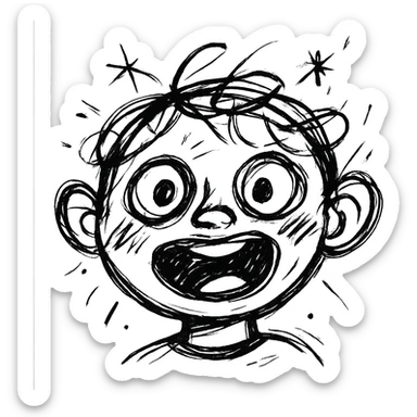 chaotic black and white icon with expressive lines of a child boy's face sticker