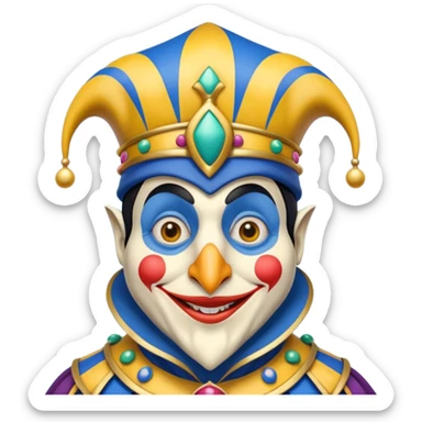 crazy colorful neutral penguin jolly joker, medieval, vintage, court jester, mac os icon, blue color sticker