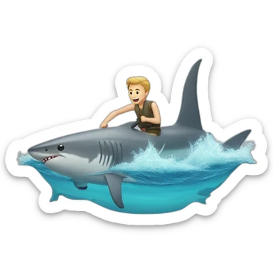 White man catching a shark from a boat in the ocean sticker