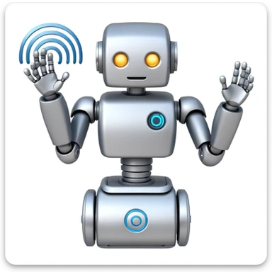robot with Wi-Fi waves coming from its antenna, white background sticker