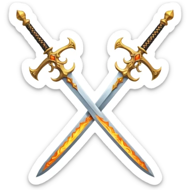 Two powerful on fire fully golden fiery royal crossed swords sticker