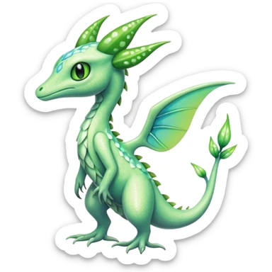 Sparkly White And Green Natural Flowery Colorful Grovyle-Salandit-Celebi-Fakémon-hybrid-creature (full body)  sticker