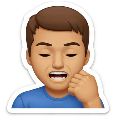 Guy biting his fist with teeth and squeezing his eyes shut  sticker