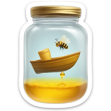 a boat floating in a jar of honey sticker