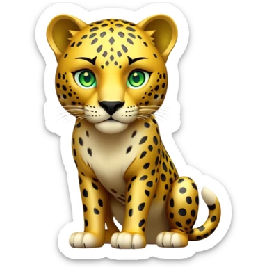 cinematic-jaguar-realistic-full-body-stalking-emoji,-sleek-powerful-frame-poised-for-action,-golden-fur-adorned-with-bold-black-rosettes,-head-tilted-dramatically,-piercing-green-eyes-locked-onto-its-prey,-simplified-yet-realistic-focused-features,-highly-detailed,-glowing-with-an-almost-sarcastic-glow sticker