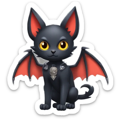 Black Edgy Kawaii Punk-Gothic Bat-winged Litten-Bat-cat-Fakemon full body sticker