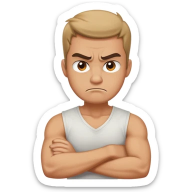 Arms crossed holding neck angry guy sticker