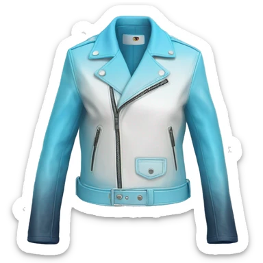 Realistic side view of a sky blue to white ombre fashion leather jacket. sticker