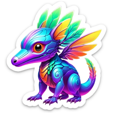 Exotic futuristic lush warm-colored neon Fakémon-Fionbri-creature sticker