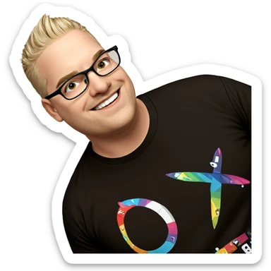 smiling boy in black shirt sticker