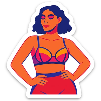 Make the illustration much more colorful with vibrant hues, keeping the modern and fashion-forward style. Maintain a tasteful and empowering vibe with no background. sticker