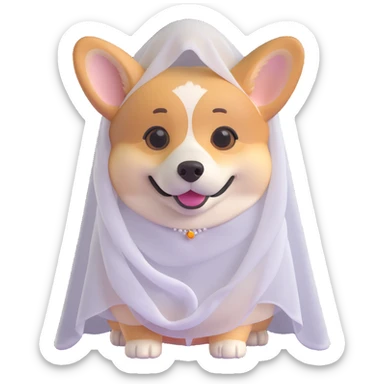 female corgi with a delicate white veil, 3d emoji style, slightly realistic fur texture sticker