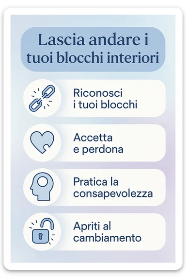 infografica stile post di instagram con titolo "Lascia andare i tuoi blocchi interiori" sticker