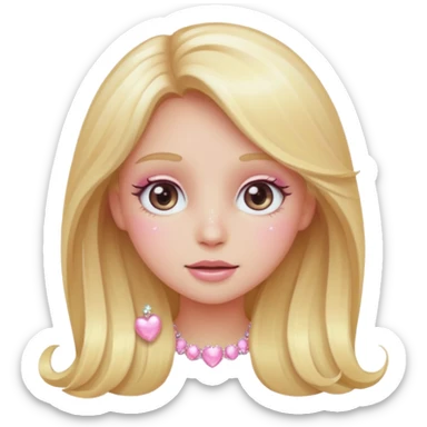 “Emoji girl, pastel pink blush, sparkly wide eyes, long blonde hair.” sticker
