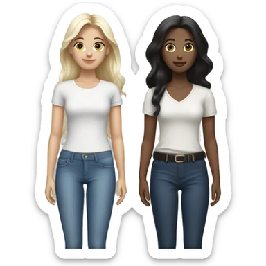 Two girls, one with dark hair, the other with bleached hair, in jeans and blouses sticker