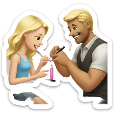 blonde daughter gives blonde dad a manicure sticker