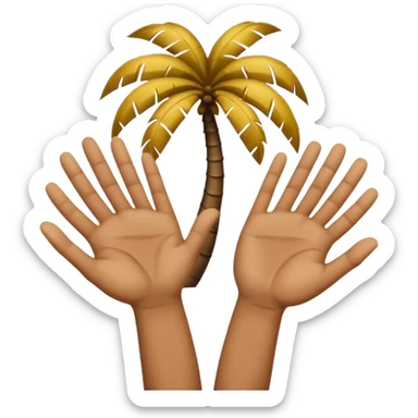Two upward facing palms one a Little higher than the other. Over the one on the lest there is a 6 and over the one on the right there is a 7   sticker