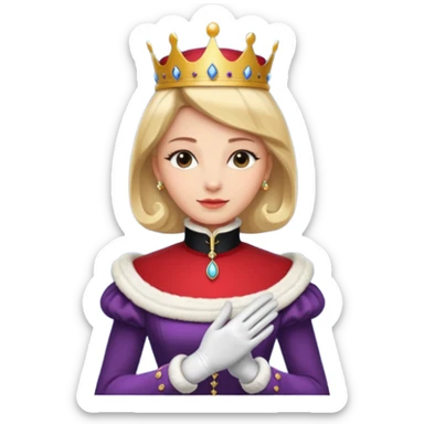 A dignified queen with high collar gown, gloved hands, and classic royal grace.
 sticker