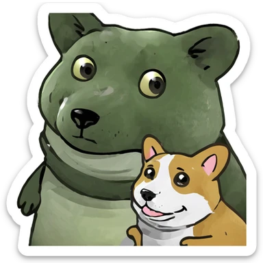 Panda hugging corgi sticker