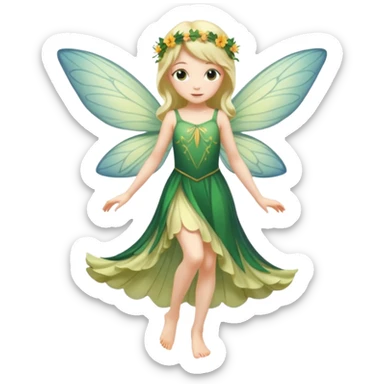 A flower fairy girl, slender in figure, with wings, her entire body slightly tilted, one leg straight, one leg bent, one hand raised, one hand lowered. sticker