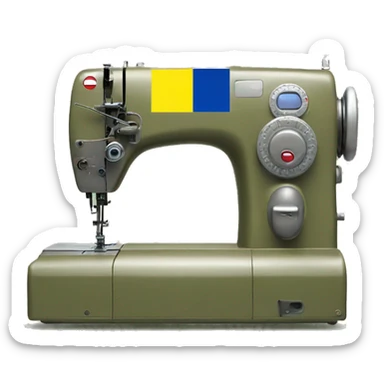 sewing machine in Ukraine flag colors on a military form color background sticker