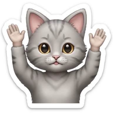 Gray baby girl kitten standing with arms up  sticker