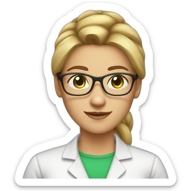 chemist female light brown ponytail light skin green eyes with glasses sticker