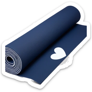 Navy blue half rolled out yoga mat with white heart print sticker