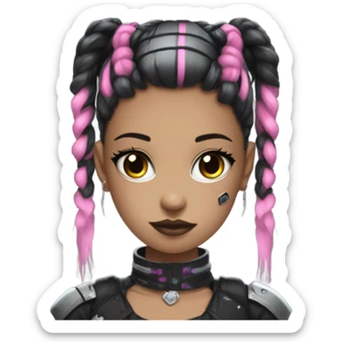 cyborg girl, pink twintails, cyberpunk, black collar, black crop top, gamer, goth sticker